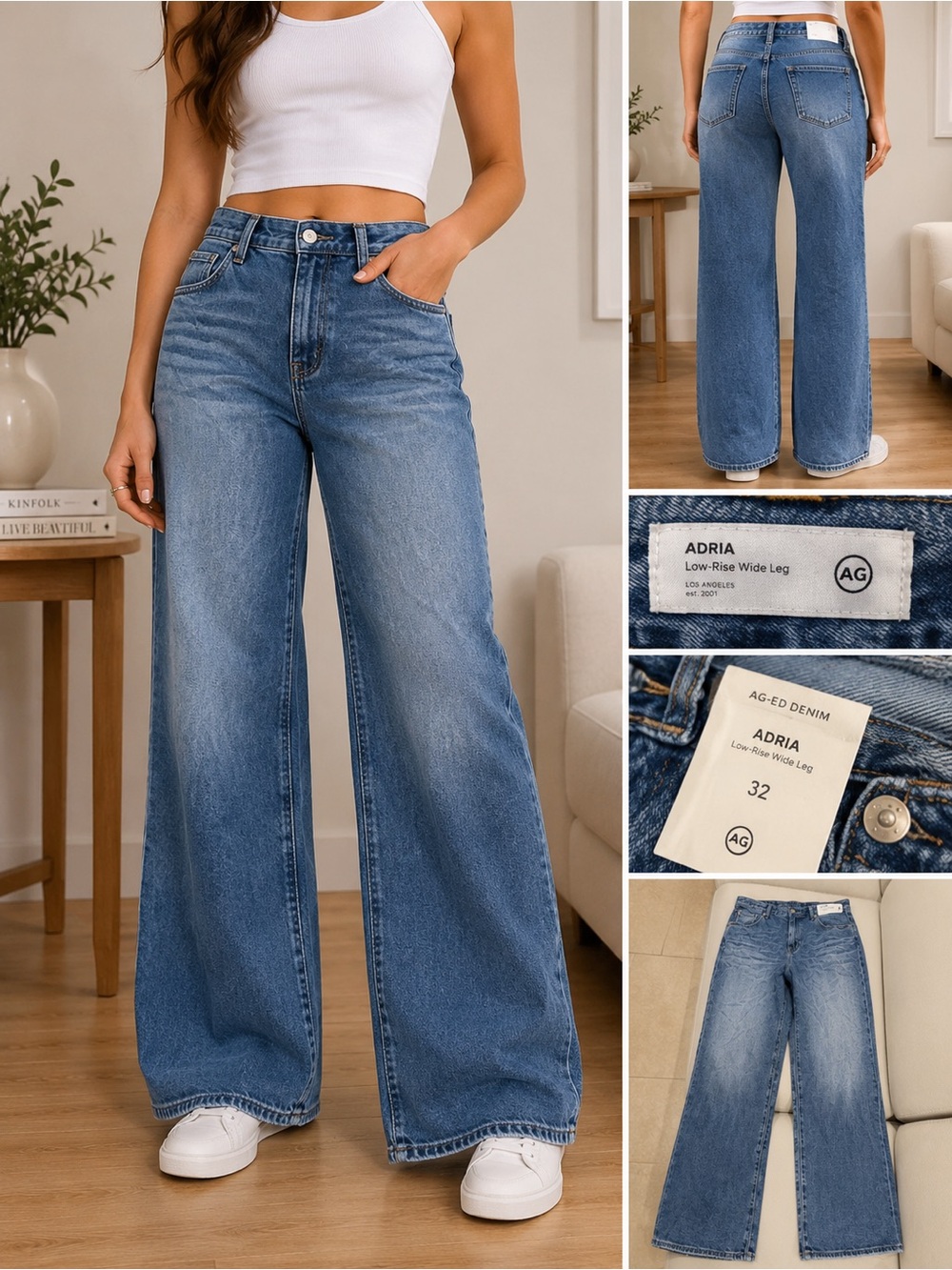 Ag Adriano Goldschmied Adria Low-Rise Wide Leg Jeans in Medium Blue Wash